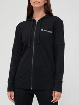 Image of Calvin Klein Branded Zip Through Lounge Hoodie - Black Size XS Women