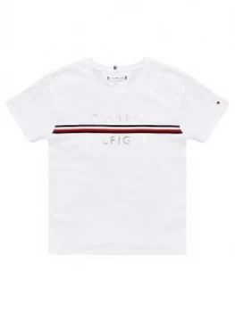 Image of Tommy Hilfiger Girls Short Sleeve Flag Tape T-Shirt - White, Size Age: 8 Years, Women