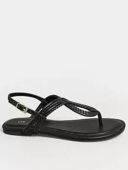 image of Long Tall Sally Tbar Swirly Flat Sandal - Black, Size 10, Women