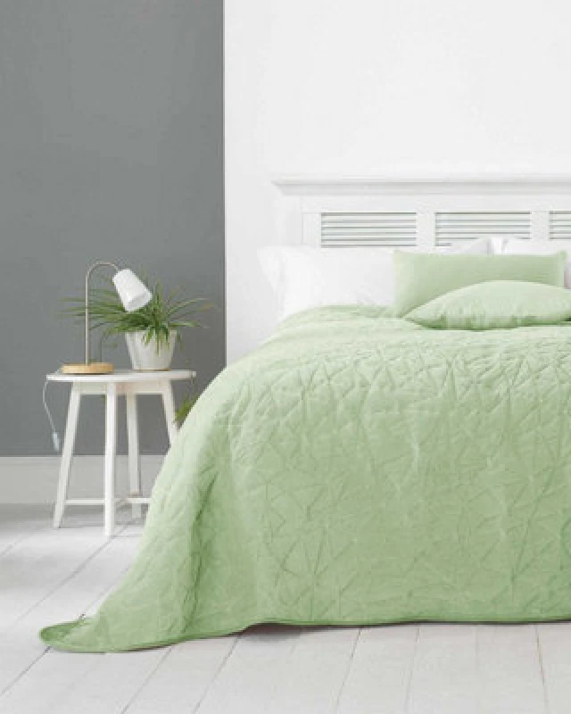 Image of HomeSpace Direct Allexa Geometric Bedspread Green unisex