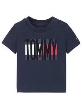 Image of Tommy Hilfiger Baby Boys Short Sleeve Flag T-Shirt, Navy, Size 0-3 Months