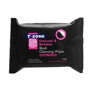 Image of T-Zone Charcoal and Bamboo Black Cleansing Wipes 25s