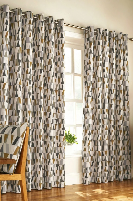Image of Furn Reno Geometric Tile Eyelet Curtains Size: 229cm width x 229cm drop Multicolor Unisex 229cm width x 229cm drop