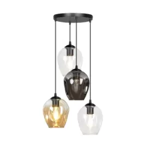 image of Istar Black Cluster Pendant Ceiling Light with Clear, Graphite, Amber Glass Shades, 4x E27