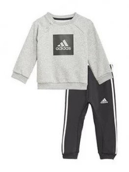 image of Boys, adidas Infant 3 Stripe Logo Jogger Set - Grey/Black , Grey/Black, Size 12-18 Months