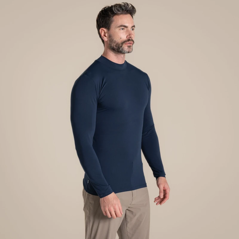 Image of Craghoppers Craghoppers Men NosiLife Insect-Repellent Long Sleeved Golf Mock Neck Top in Black Size: Medium Black M Male 5063260127622