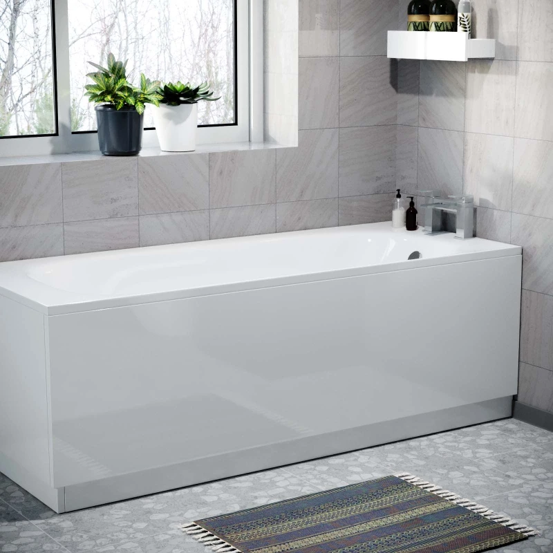 Image of Nes Home White 1800mm Gloss Bath Front Panel PVC & 15mm Plinth White