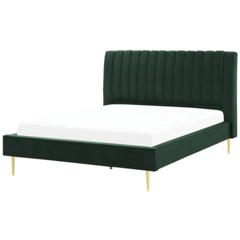 Image of Beliani Bed Velvet Marville 180 X 200 Cm (Eu Super King) Emerald Green
