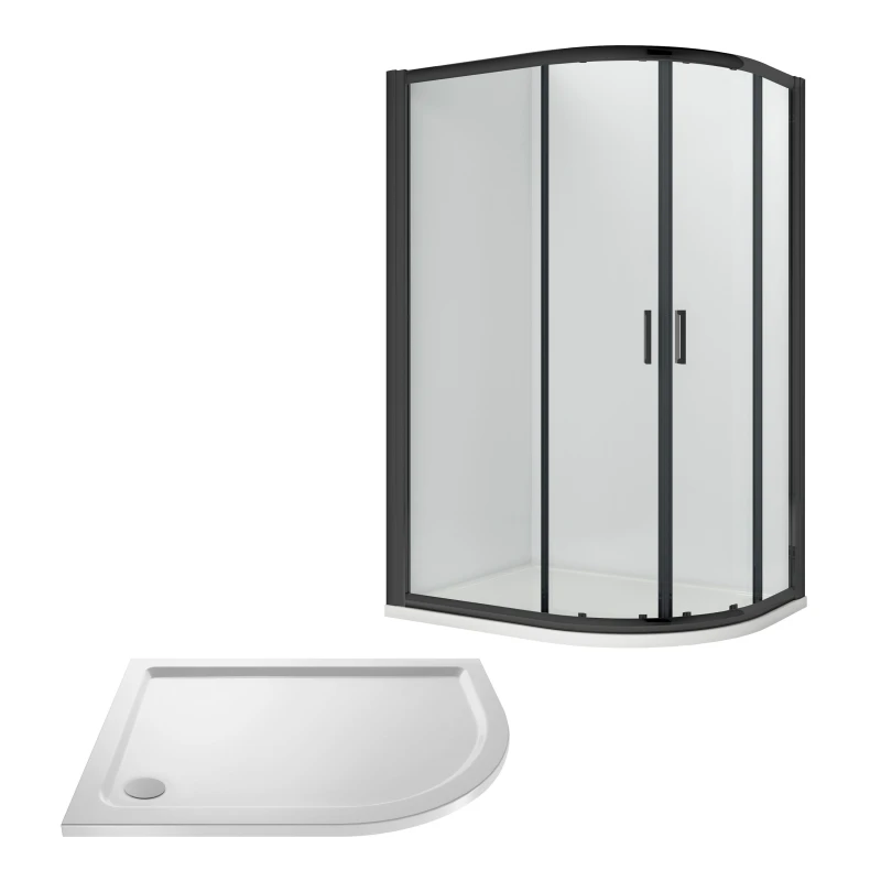 Image of Balterley Ruwa Offset RH Quadrant: Door, Panel, Tray, 1200 x 800 mm Black/White in Black Unisex