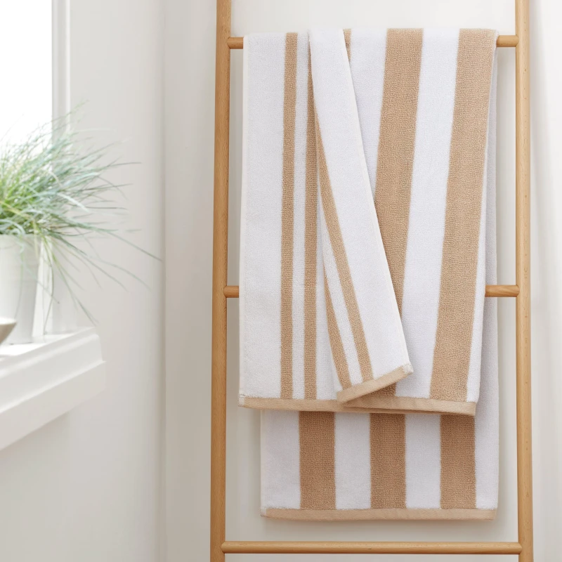 Image of Bianca 'Reversible Stripe' Cotton Jacquard Hand Towel Natural