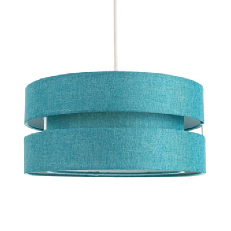 Image of Happy Homewares Contemporary Quality Teal Linen Fabric Triple Tier Ceiling Pendant Light Shade