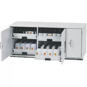 image of asecos Hazardous goods base cupboard for acids and alkaline solutions, 3-door, HxWxD 600 x 1400 x 570 mm, 4 drawers