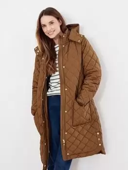 Image of Joules Chatham Diamond Quilted Coat - Rust, Orange, Size 10, Women