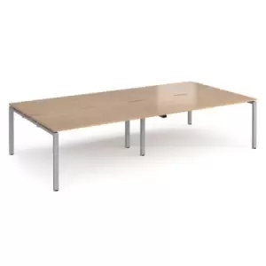 Image of Bench Desk 4 Person Rectangular Desks 3200mm Beech Tops With Silver Frames 1600mm Depth Adapt