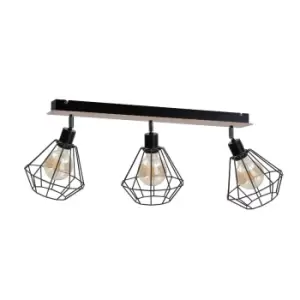 image of Atwood Ceiling Spotlight Bar Black, Wood, 63cm, 3x E27