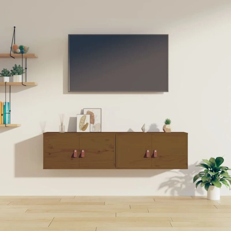 Image of Vidaxl Wall Cabinets 2 Pcs Honey Brown 60X30X30 Cm Solid Wood Pine, Brown 818372