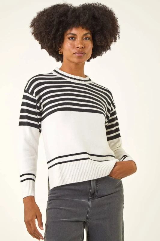 Image of Roman Womens Soft Stripe Knit Jumper in Ivory Size: 12 Ivory Female 12