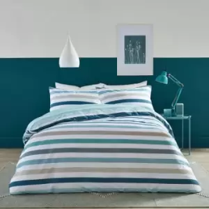 Image of Carlson Stripe Easy Care Reversible Duvet Cover Set, Teal, Double - Fusion