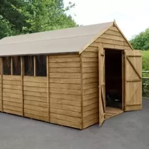 Image of Forest Garden 10X15 Apex Pressure Treated Overlap Natural Timber Wooden Shed With Floor - Assembly Service Included