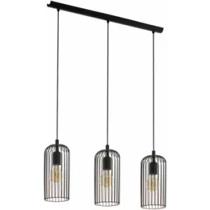 Image of Hanging Ceiling Pendant Light Black & Copper Cage 3x E27 Bulb Kitchen Island