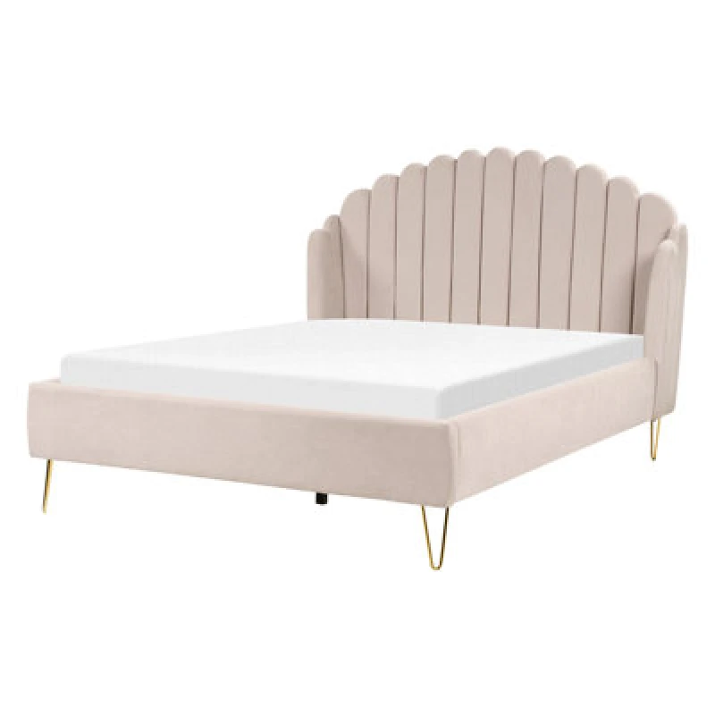 Image of Beliani Bed Fabric Ambillou 140 X 200 Cm (Eu Double) Light Beige