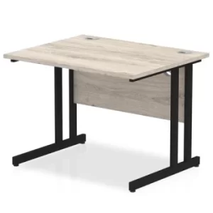 image of Impulse 1000 x 800mm Straight Desk Grey Oak Top Black Cantilever Leg