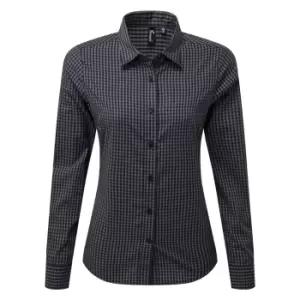 Image of Premier Womens/Ladies Maxton Check Long Sleeve Shirt (L) (Steel/Black)