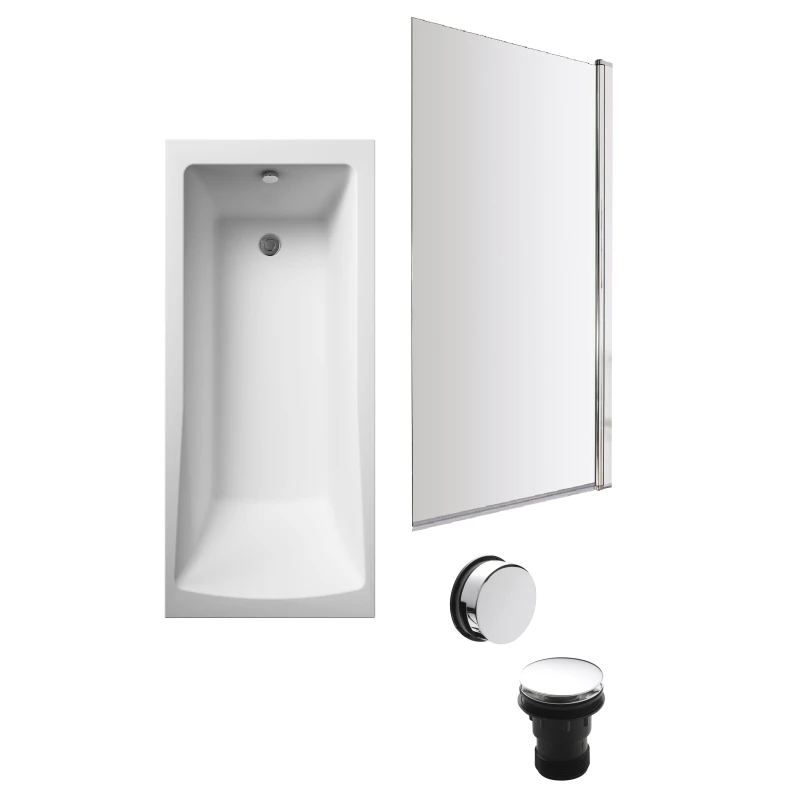 Image of Balterley Square Single Ended Bath Square Screen and Chrome Waste 1700 x 700mm Silver