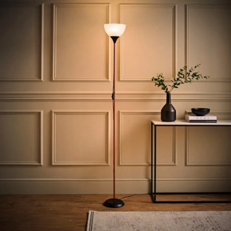 Image of ValueLights ValueLights Dalby Stem Uplighter Floor Lamp with Frosted Glass Shade with LED Bulb in Copper Copper One Size Unisex 5059406013072