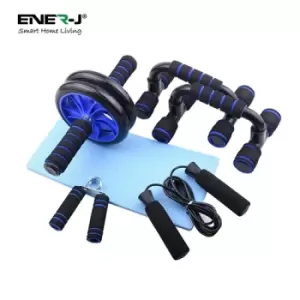 Ener-J Fitness Exercise Set: Hand Gripper Jump Rope AB Roller Push-Up Bar Knee Pad