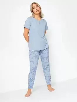 Image of M&Co Star In Stars Cuffed Pj Set, Blue, Size 14-16, Women