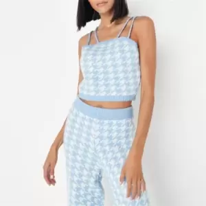 image of Missguided Co Ord Houndstooth Strappy Knit Crop Top - Blue