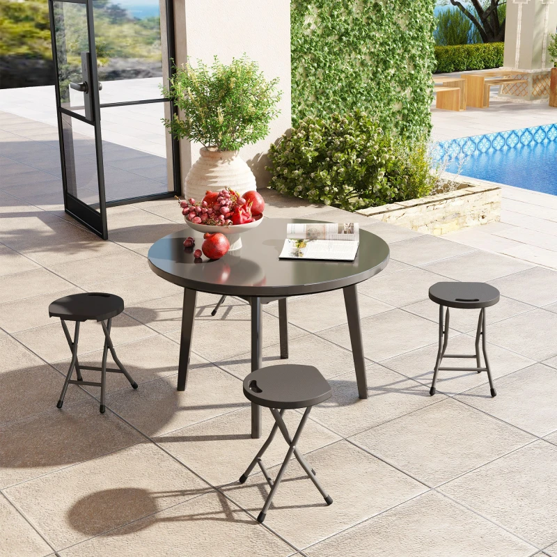 Image of Outsunny Folding Stool Set of 4, Decorative Garden Stool Set, Charcoal Grey Dark Grey