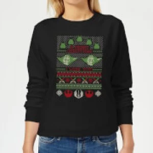 Image of Star Wars Merry Christmas I Wish You Knit Womens Christmas Sweatshirt - Black