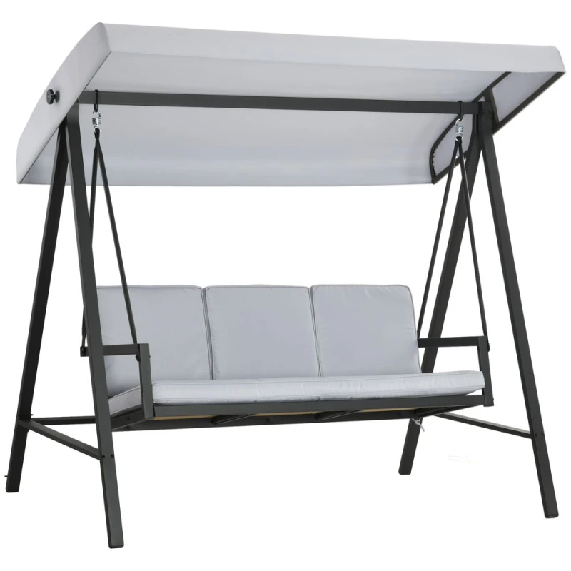Image of Outsunny 3 Seater Garden Swing Chair with Adjustable Canopy and Cushions, Grey 84A-307V70LG