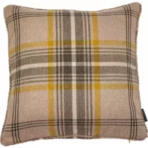 Image of Riva Paoletti - Aviemore Heritage Tartan Check Faux Wool Piped Cushion Cover, Ochre, 45 x 45 Cm
