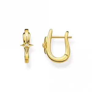 Image of Sterling Silver Gold Plated Zirconia Star Hoop Earrings CR654-414-39