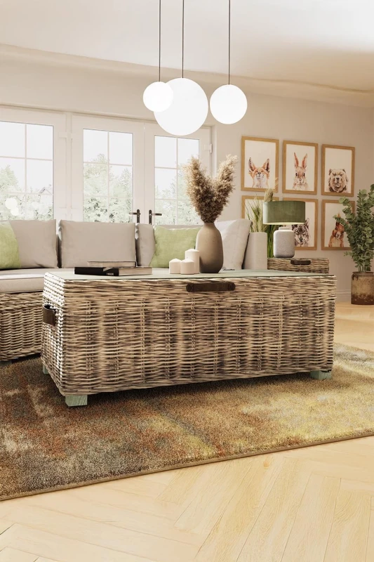 Image of FWStyle FWStyle Ready Assembled Lift Up Storage Coffee Table Kubu Rattan Greywash Pine in Natural Natural One Size Unisex 5056413123251