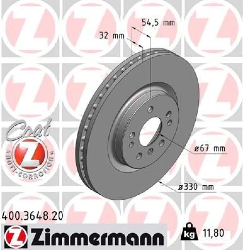 Image of ZIMMERMANN Brake disc ZIMMERMANN 400.3648.20