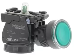 Image of Schneider Electric, Harmony XB5 Illuminated Green Flush Push Button, NO/NC, 22mm Momentary Screw