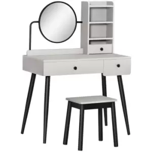 Image of Homcom Dressing Table Set With 3 Drawers Storage Shelves And Stool Grey