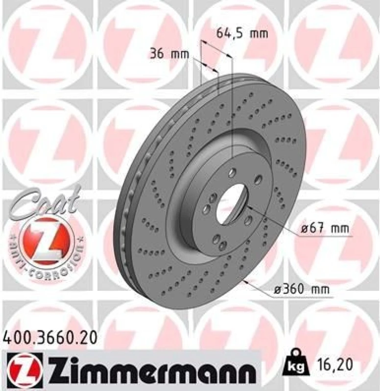 Image of ZIMMERMANN Brake disc ZIMMERMANN 400.3660.20