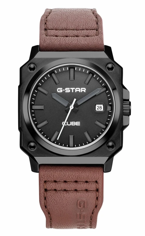 Image of G Star G Star Cube Mens Brown Leather Strap Watch