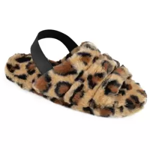 image of Slumberzzz Womens/Ladies Leopard Quilted Backstrap Mule Slippers (UK 5-6) (Brown)