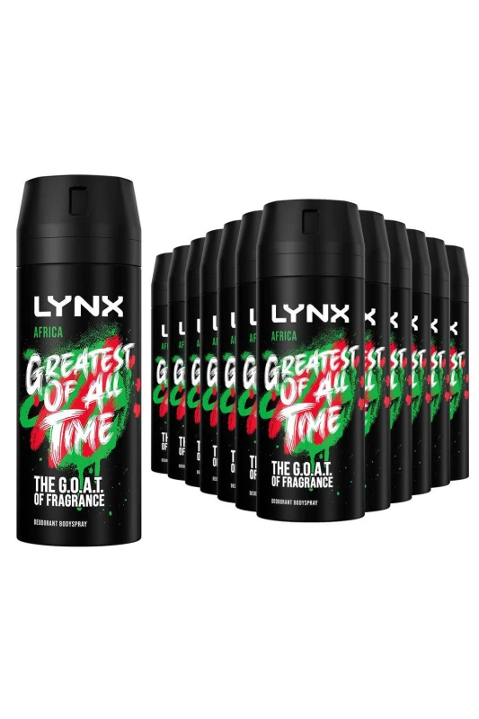 Image of Lynx Mens Africa Body Spray Deodorant 48Hrs HD Fragrance 150ml 12 Pack in Black Male