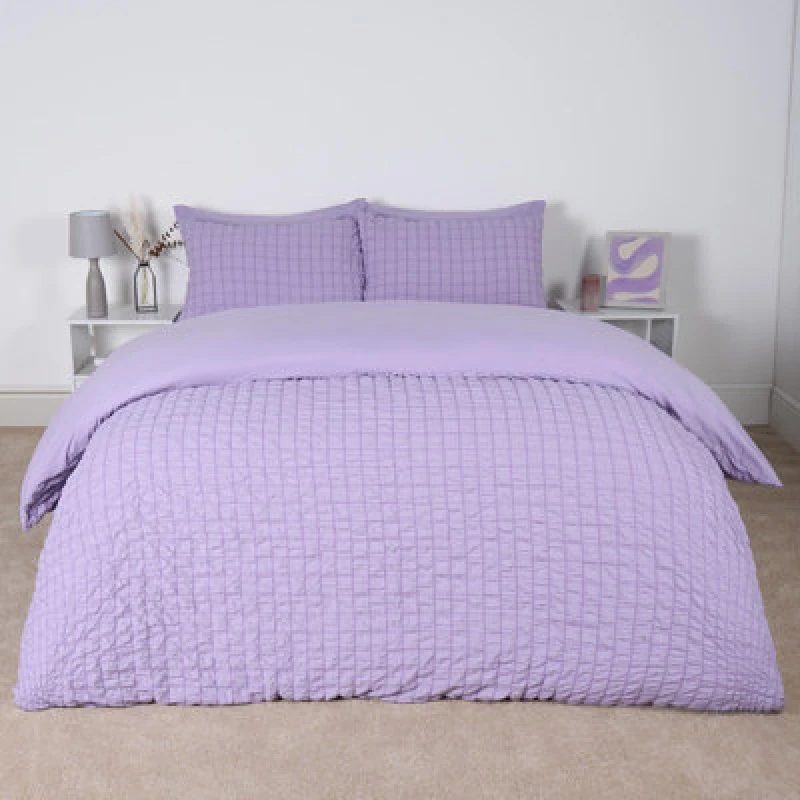 Image of OHS OHS Seersucker Duvet Cover with Pillowcase Bedding in Lilac Size: Single Lilac Single Unisex 5027434198764