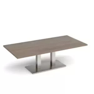Image of Eros rectangular coffee table with flat brushed steel rectangular base and twin uprights 1600mm x 800mm - barcelona walnut