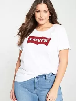 Image of Levis Plus Plus Batwing Logo Perfect T-Shirt - White, Size 1X, Women