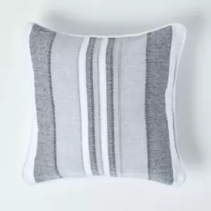 Image of Cotton Striped Monochrome Cushion Cover Morocco , 45 x 45cm - Grey - Homescapes