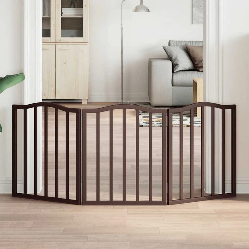 Image of vidaXL Dog Gate Foldable 3 Panels Brown Oak 150 cm?Poplar Wood, Brown 352228